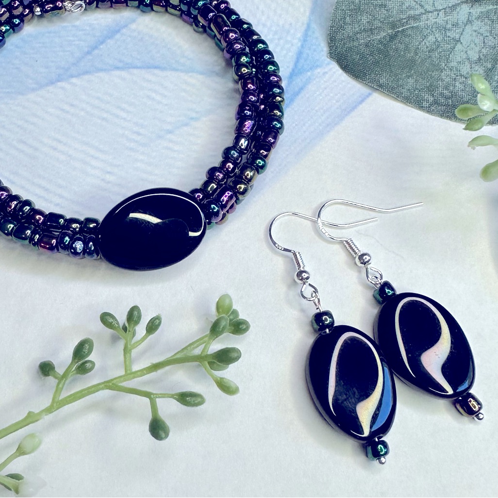 Black Aurora Borealis Layered Earring Bracelet Set